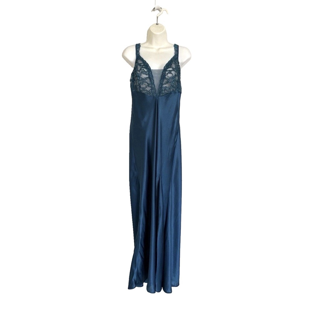 NEW Vintage Victoria's Secret Gold Label Satin Lace Slip Dress Nightgown L Teal